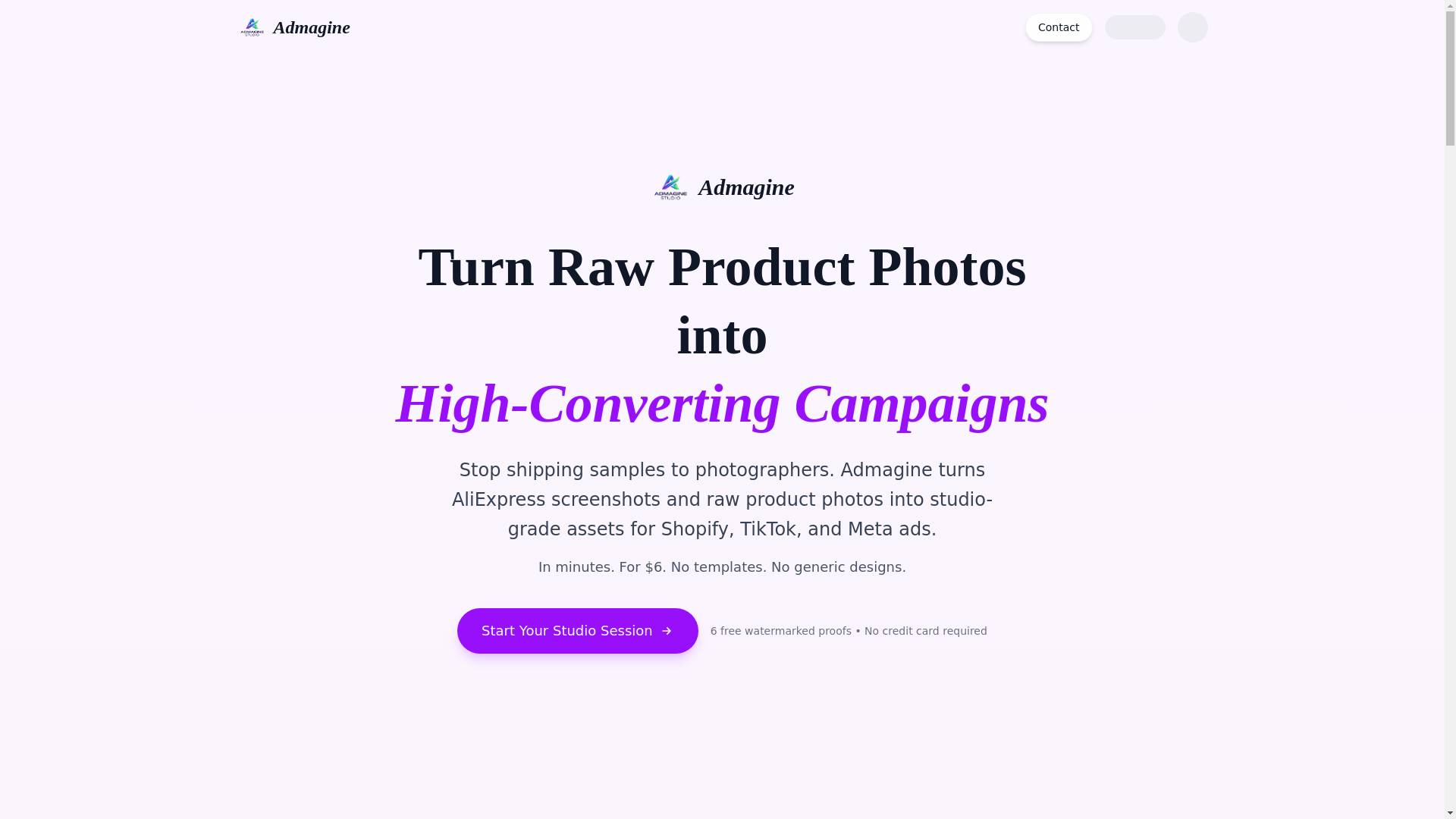 website screenshot of https://admagine.studio