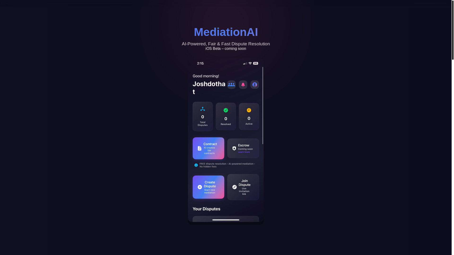 website screenshot of https://mediationai.app/