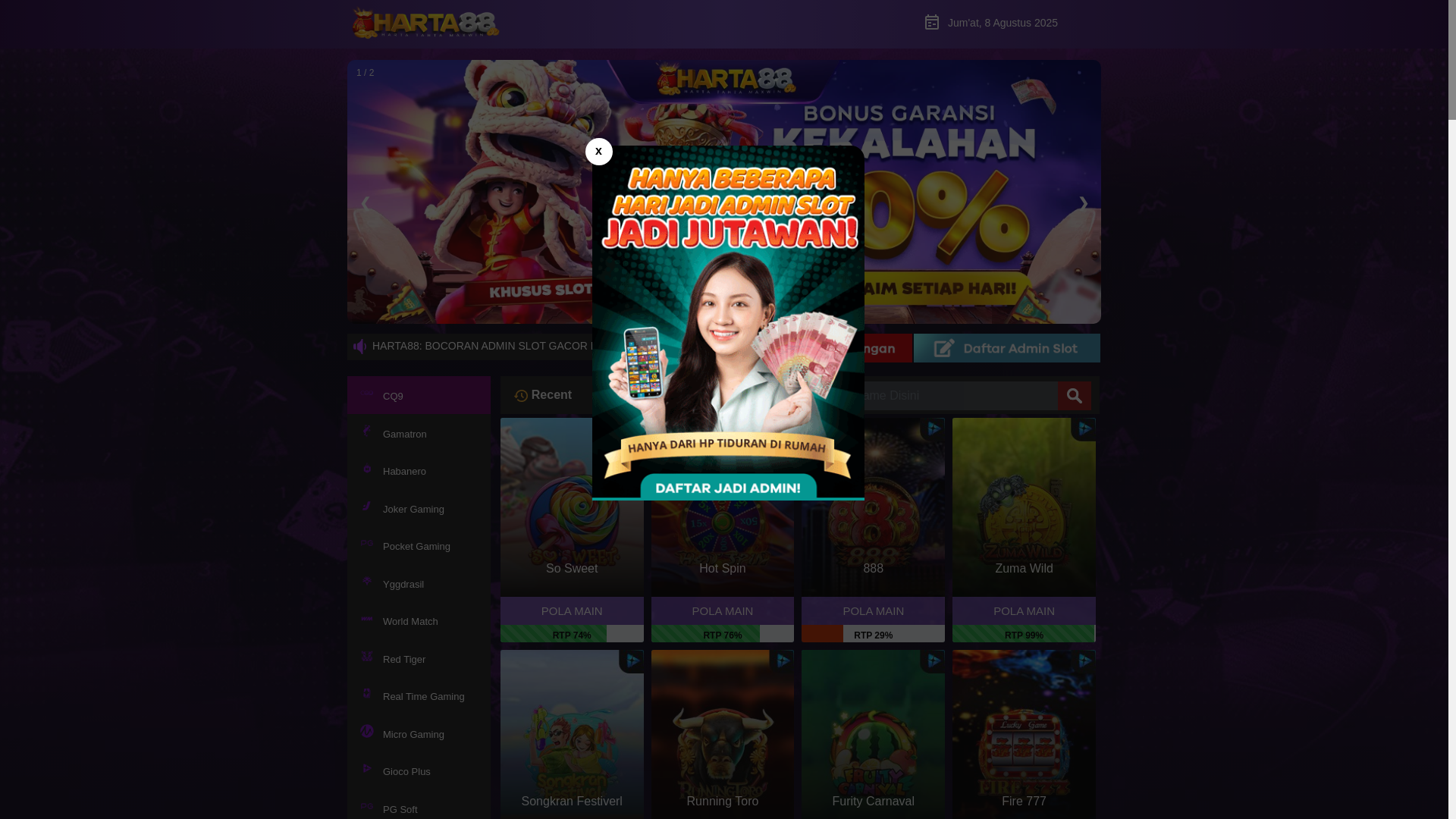 website screenshot of https://rtpwinnerharta88.pro/
