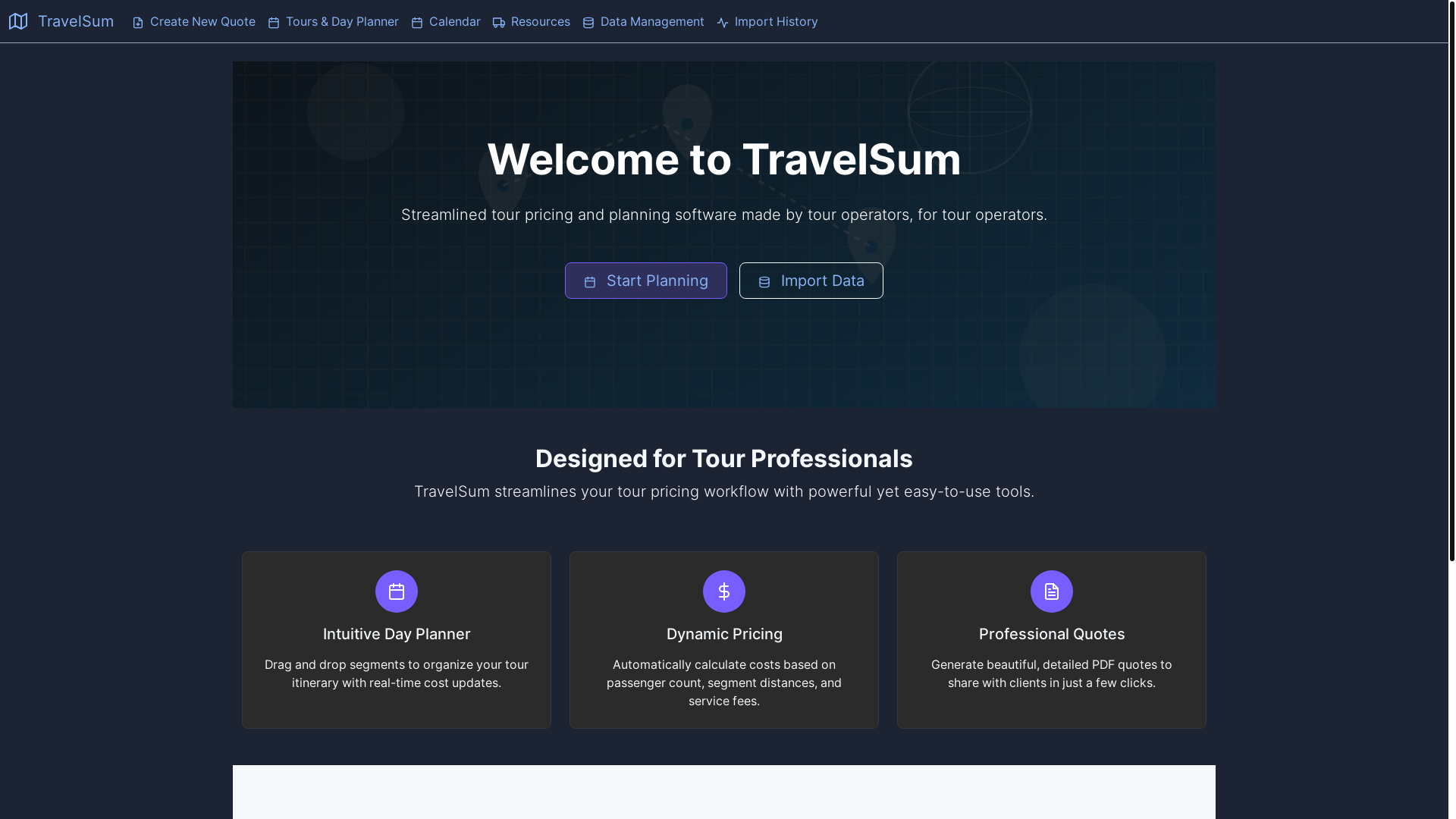 website screenshot of https://travelsum.app/