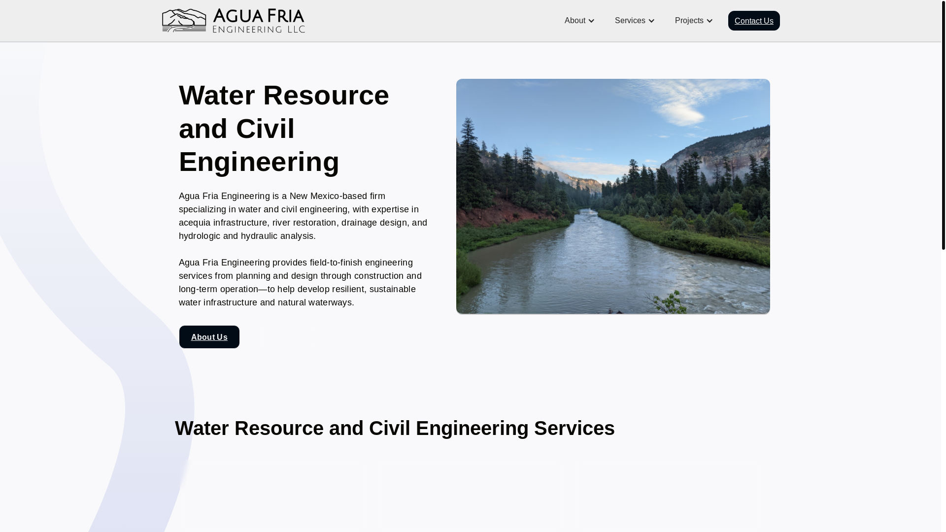 website screenshot of https://www.aguafriaengineering.com/