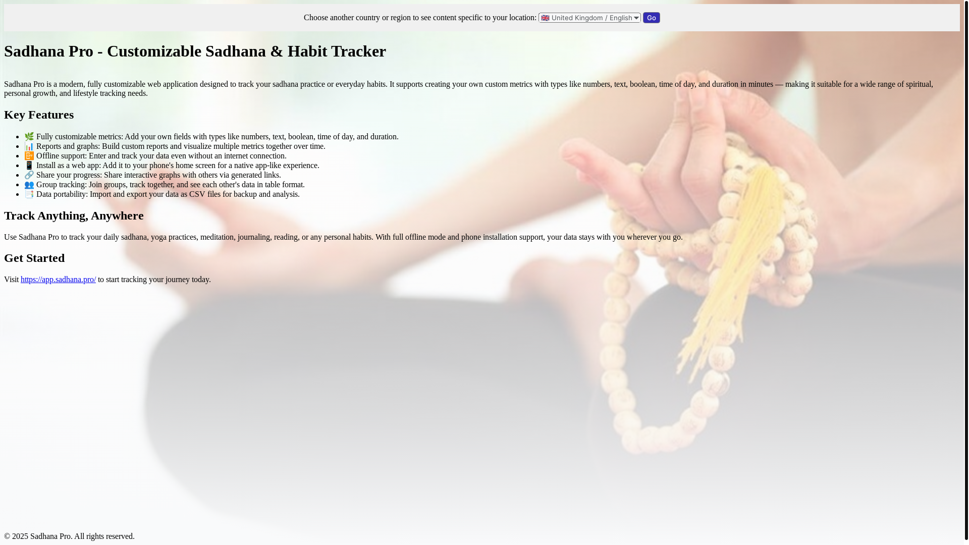 website screenshot of https://sadhana.pages.dev/