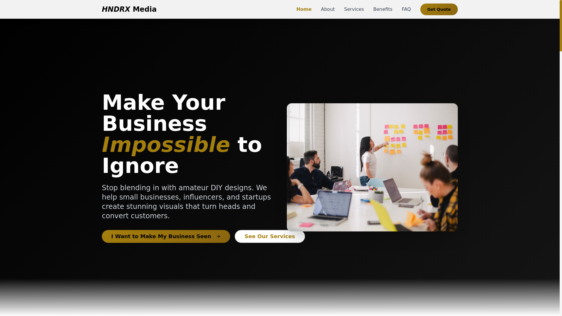 website screenshot of https://hndrxmedia.com/