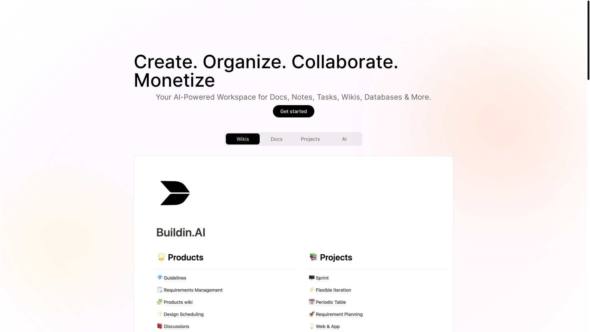 website screenshot of https://buildin.ai/