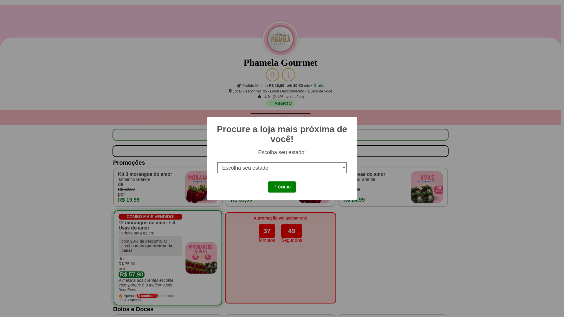 website screenshot of https://morango.delivery/