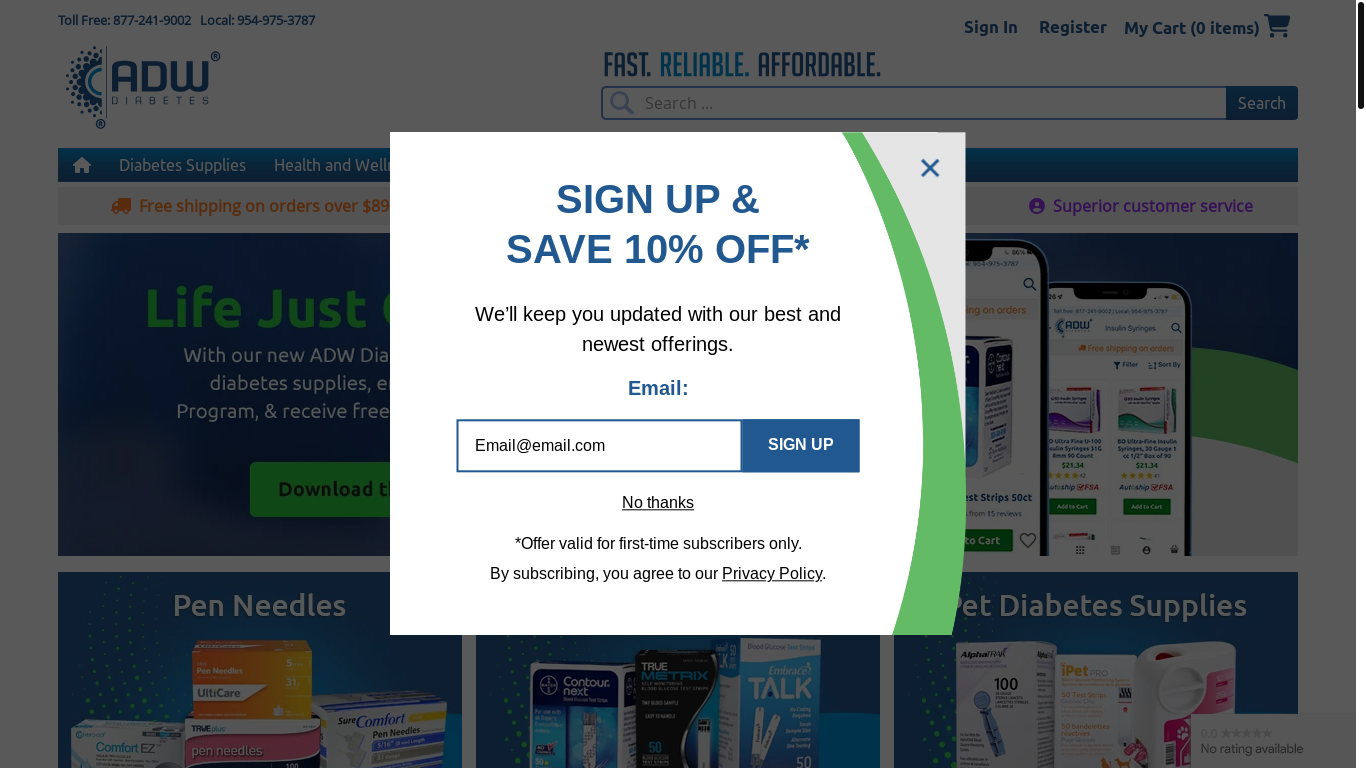 website screenshot of https://adwdiabetes.com/