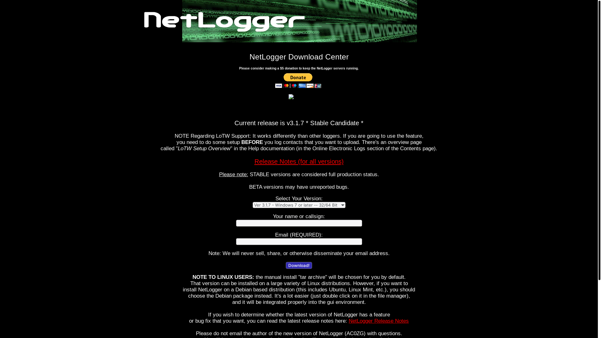 website screenshot of https://www.netlogger.org/download.php/