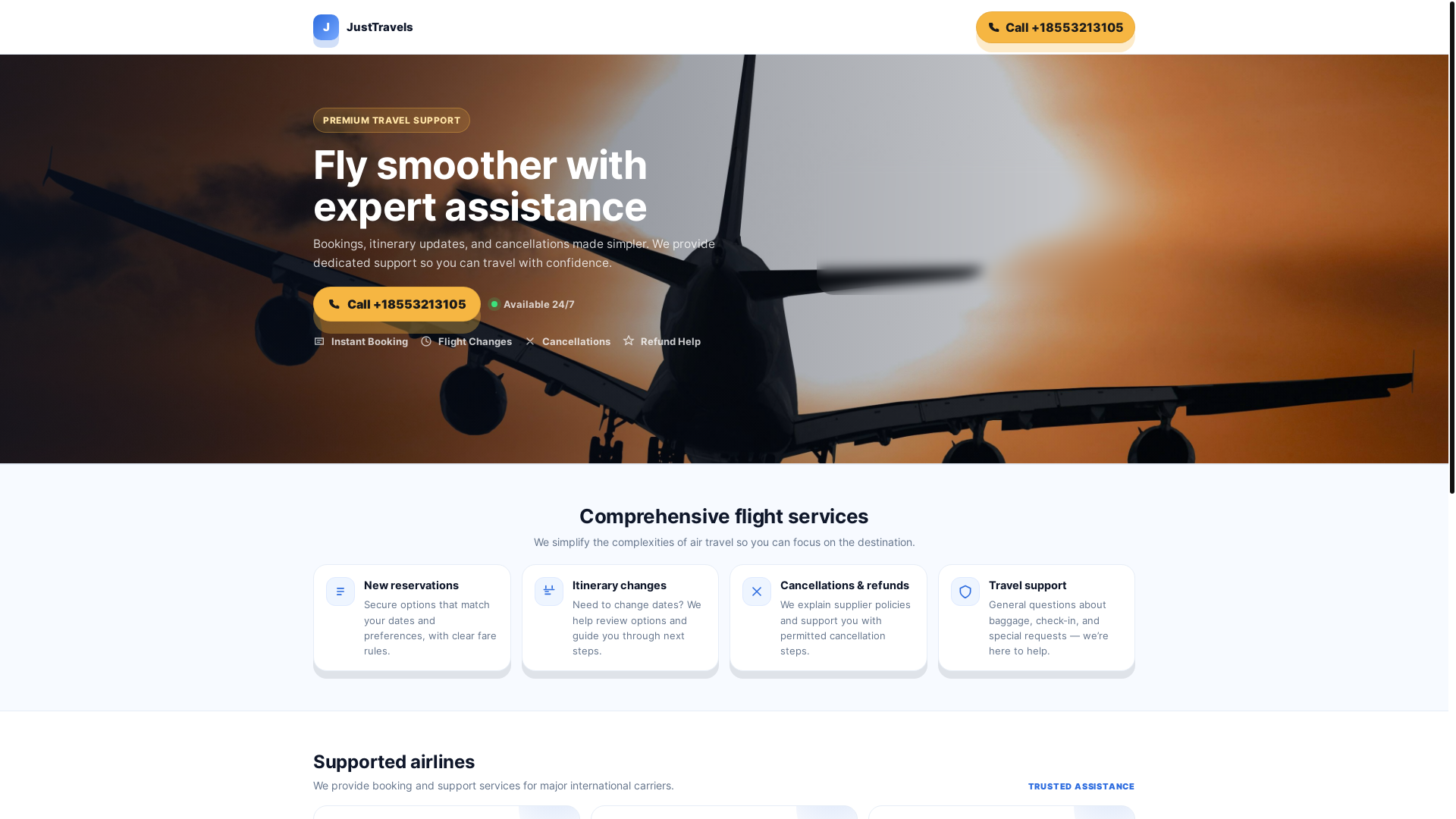 website screenshot of https://justtravels.online/