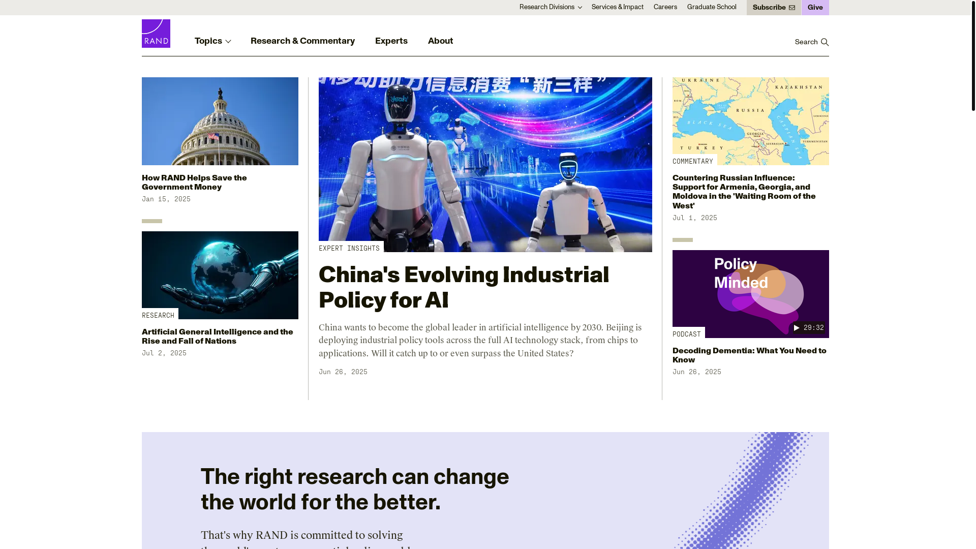 website screenshot of https://www.rand.org/
