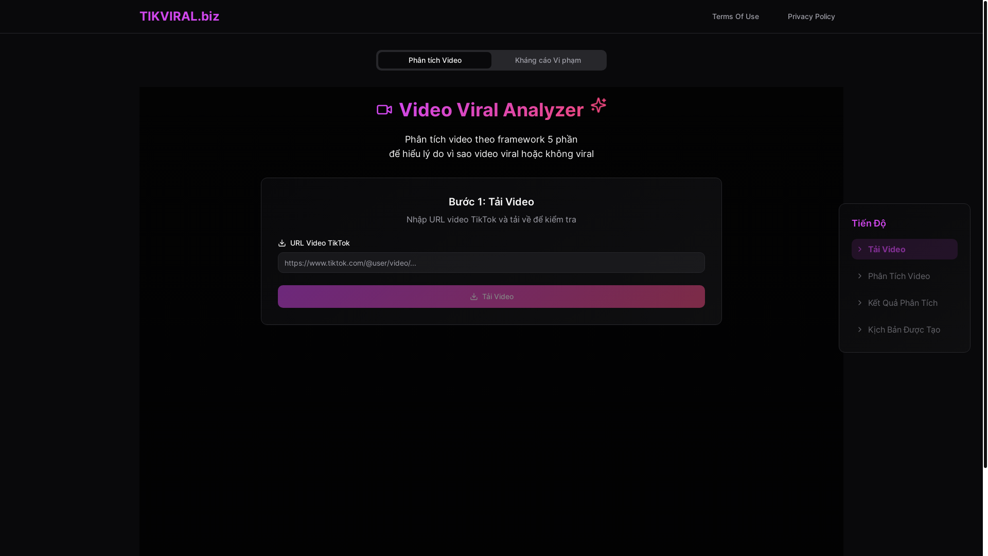 website screenshot of https://tikviral.biz/