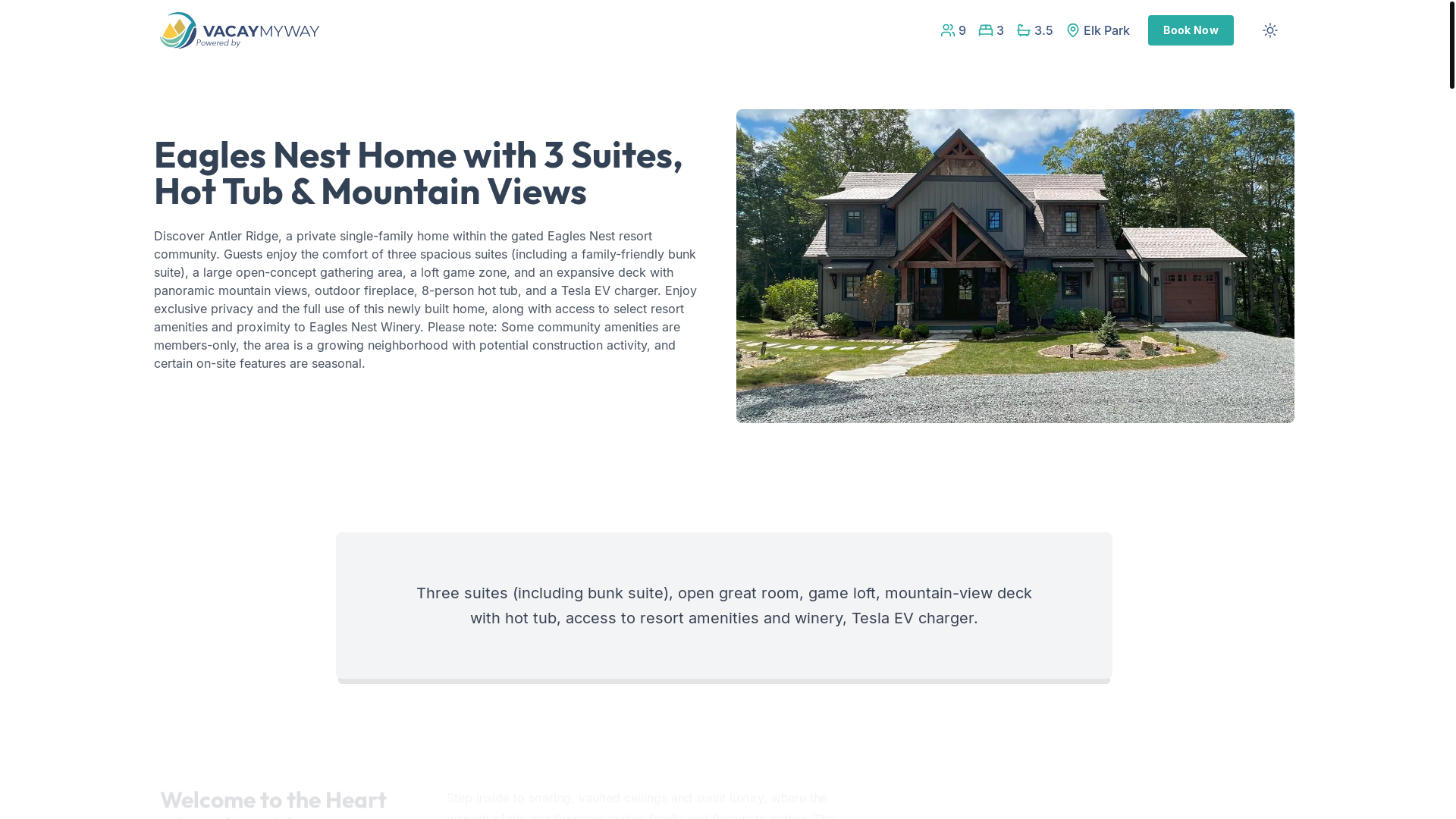 website screenshot of https://cozyantler.vacations/