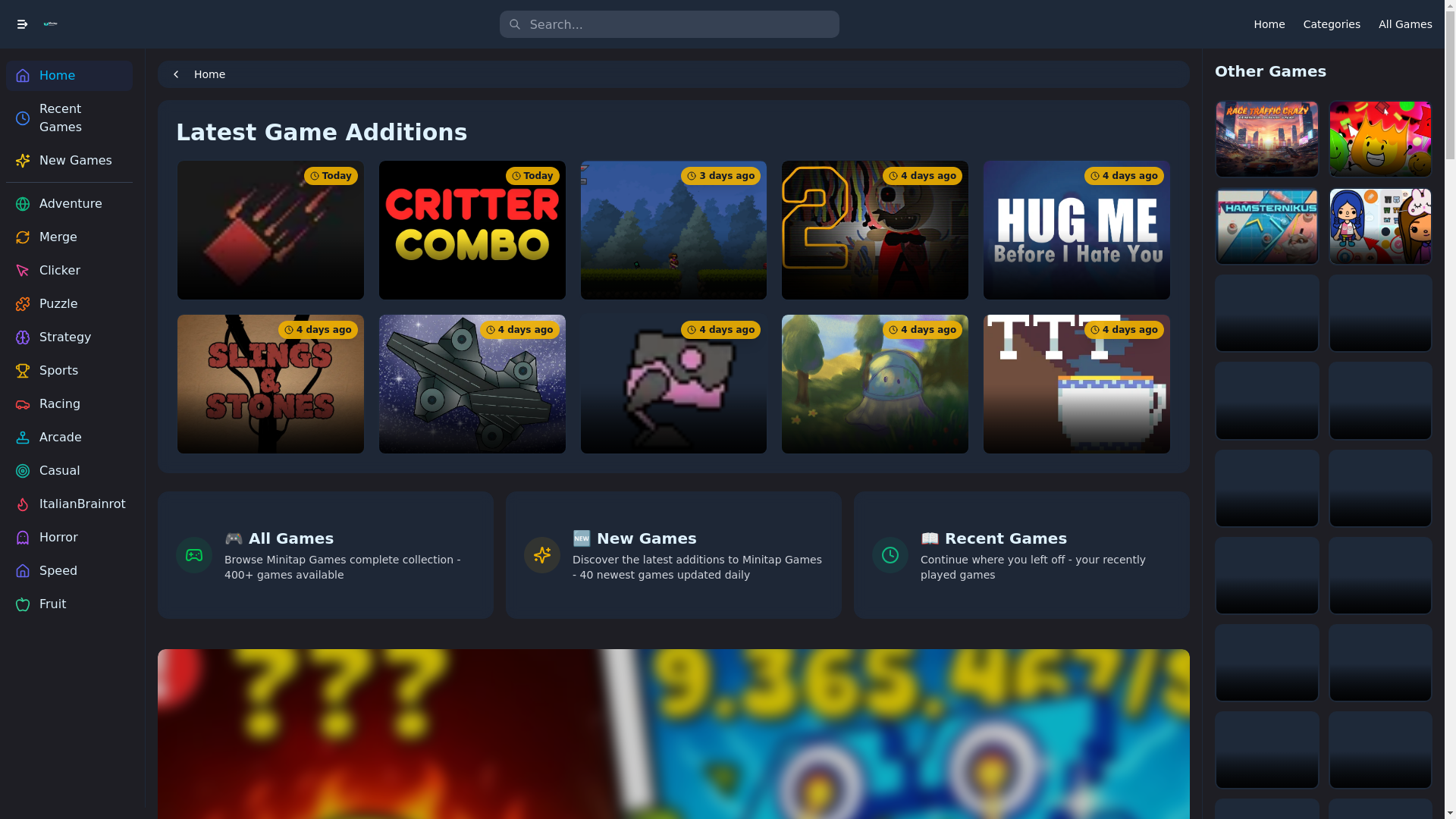 website screenshot of https://minitapgames.com/