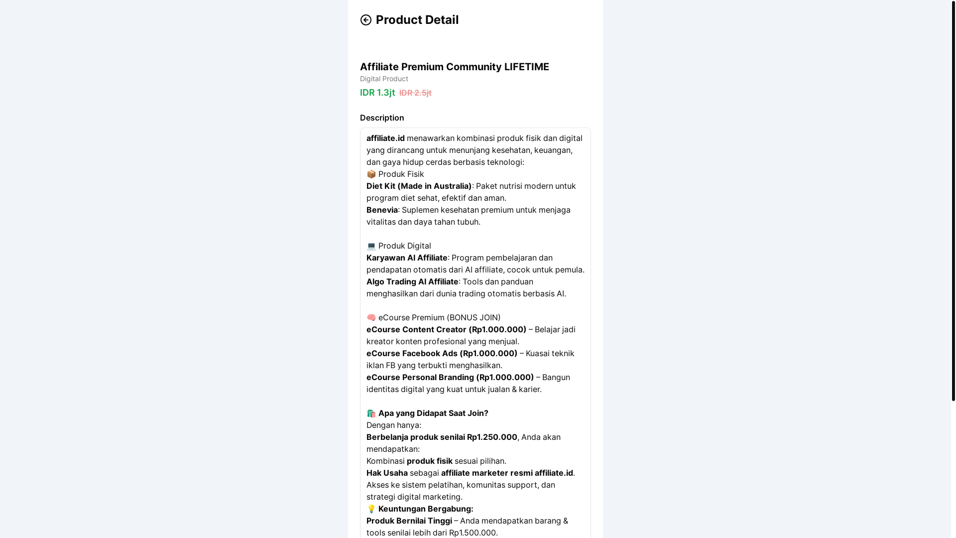 website screenshot of https://daftaraffiliate.id/