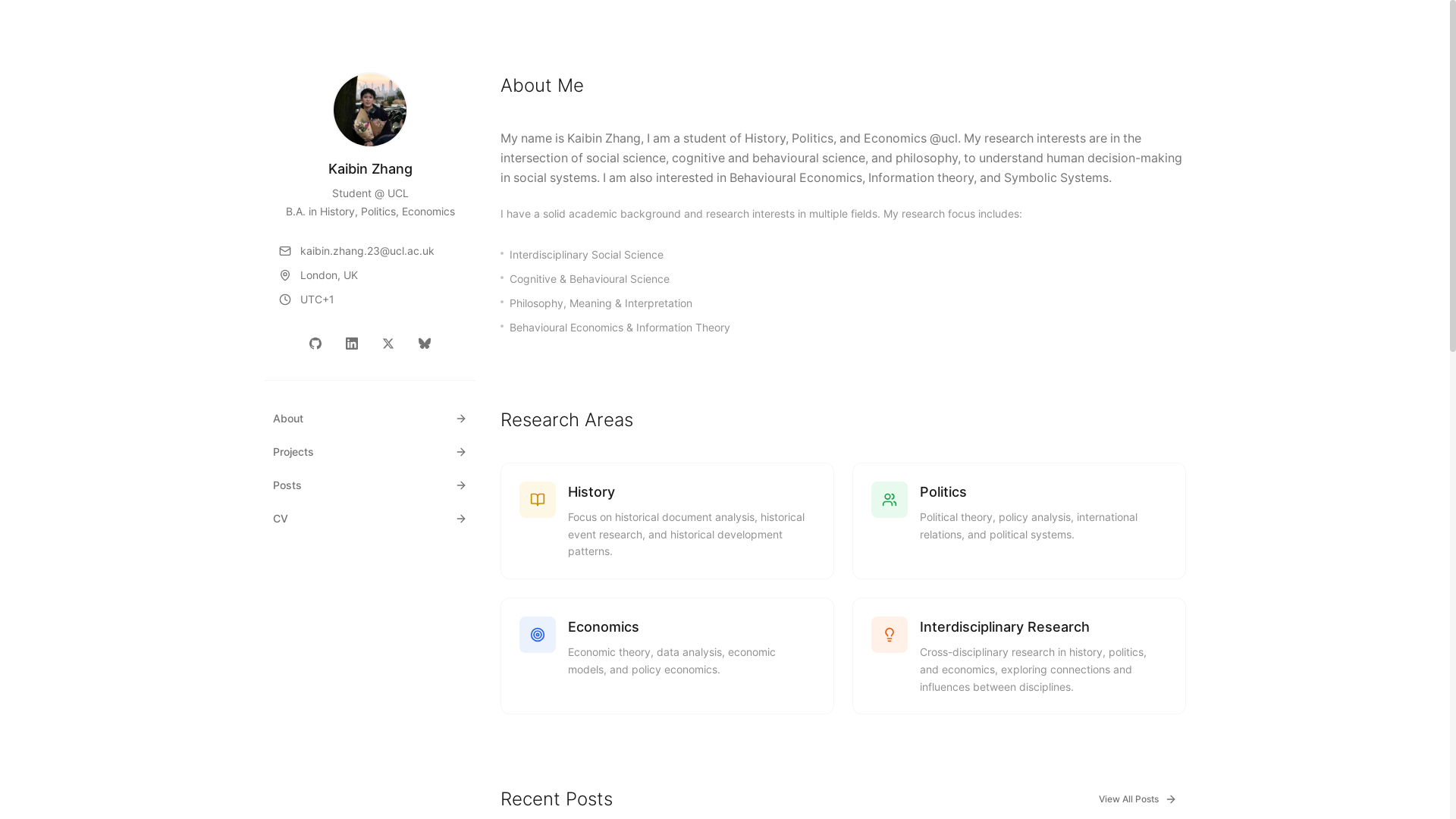website screenshot of https://kaibinzhang.com/