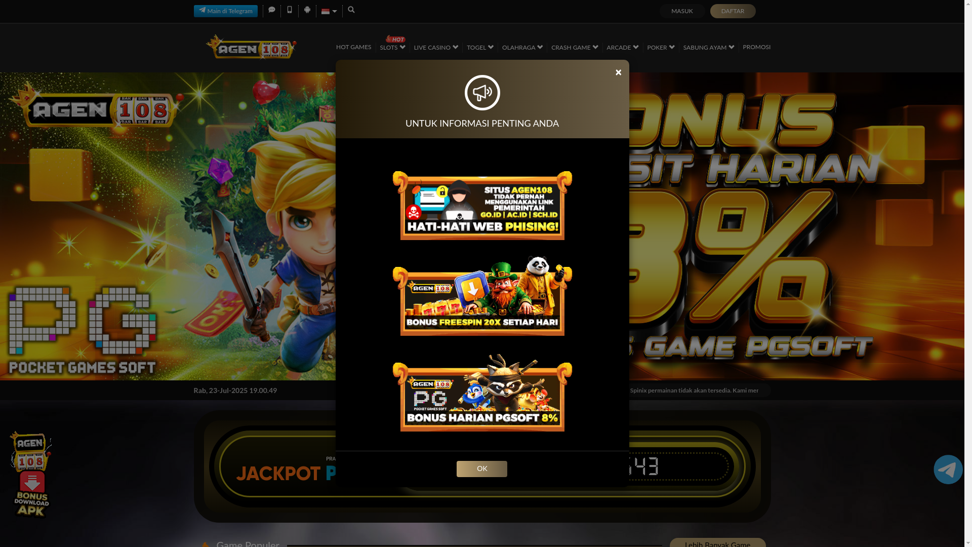 website screenshot of https://slotagen108d.me/