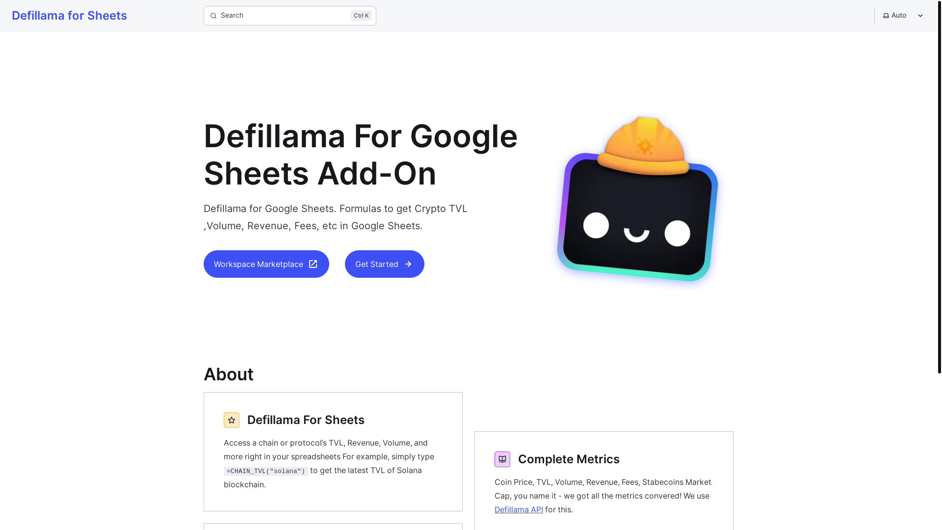 website screenshot of https://defillamaforsheets-website.pages.dev/