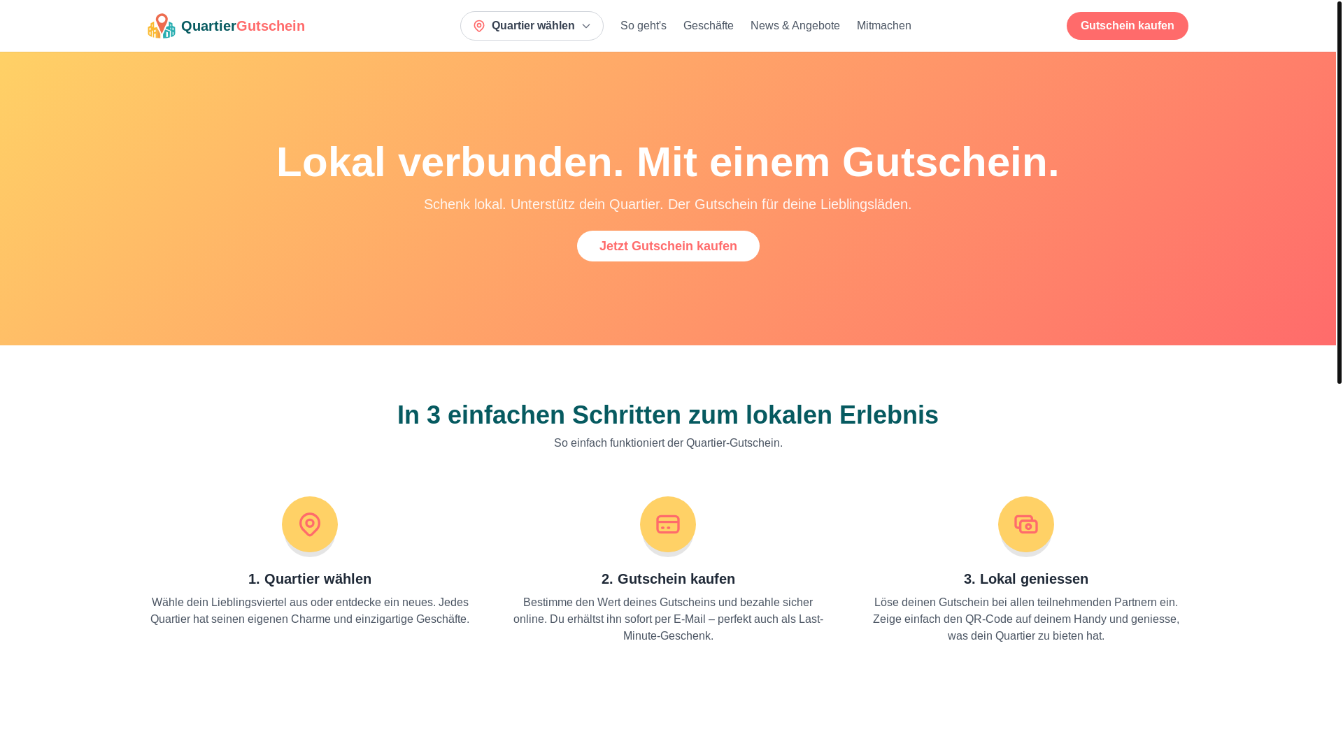 website screenshot of https://quartiergutschein.ch/