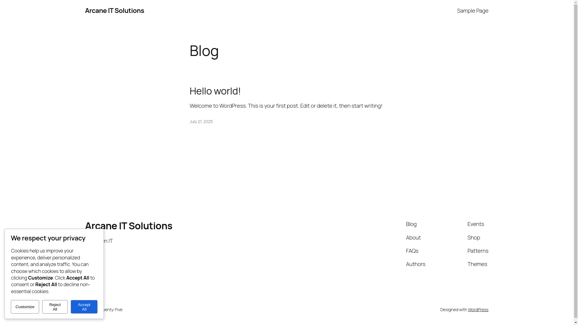 website screenshot of https://arcaneitsolutions.co.uk/