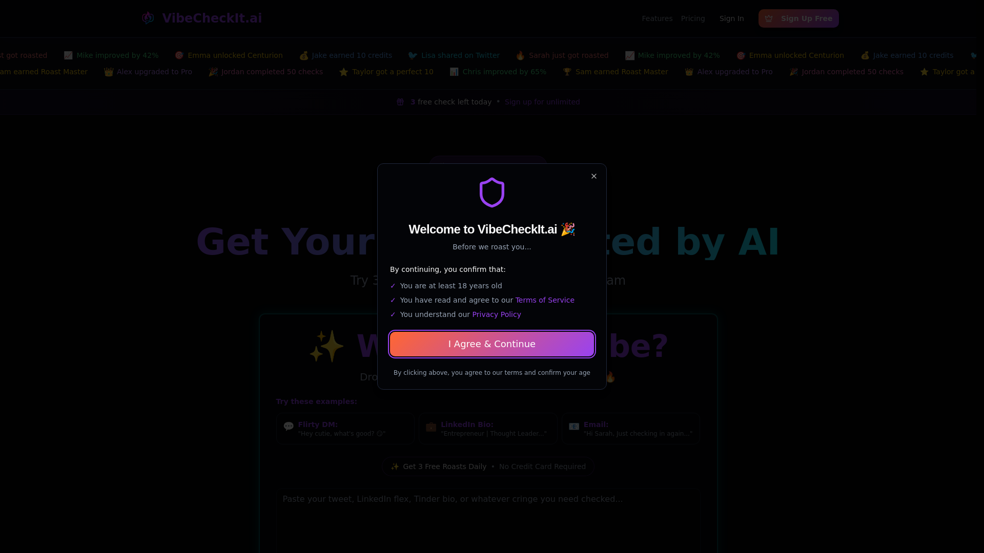 website screenshot of https://vibecheck-ai-toolkit.pages.dev/