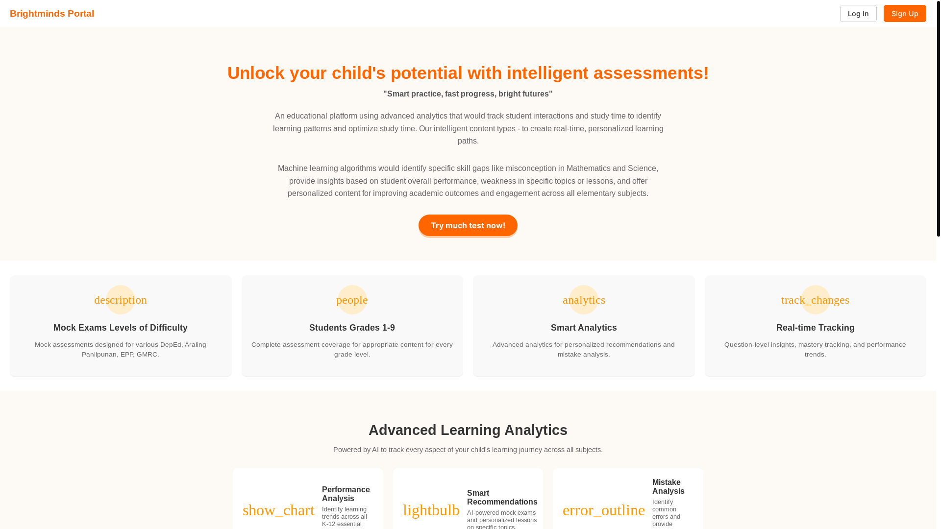 website screenshot of https://brightmindsportal.info/