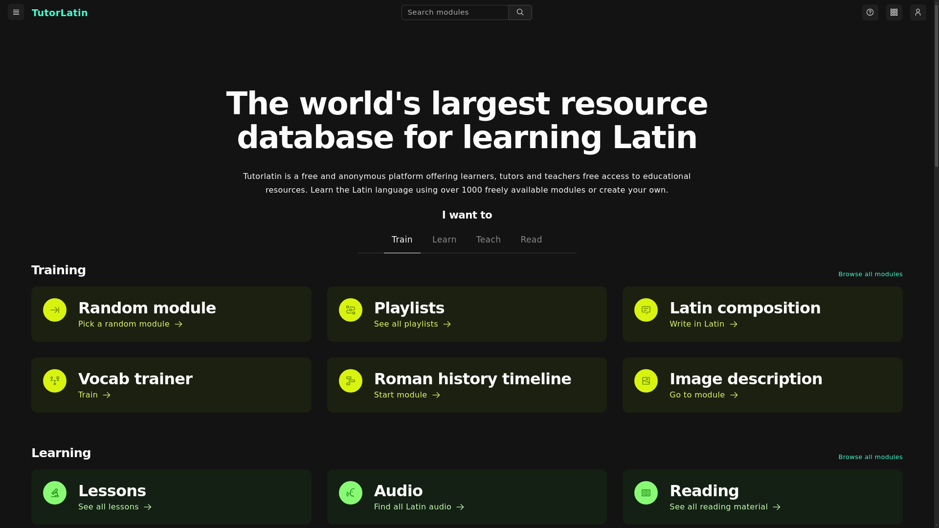 website screenshot of https://tutorlatin.pages.dev/
