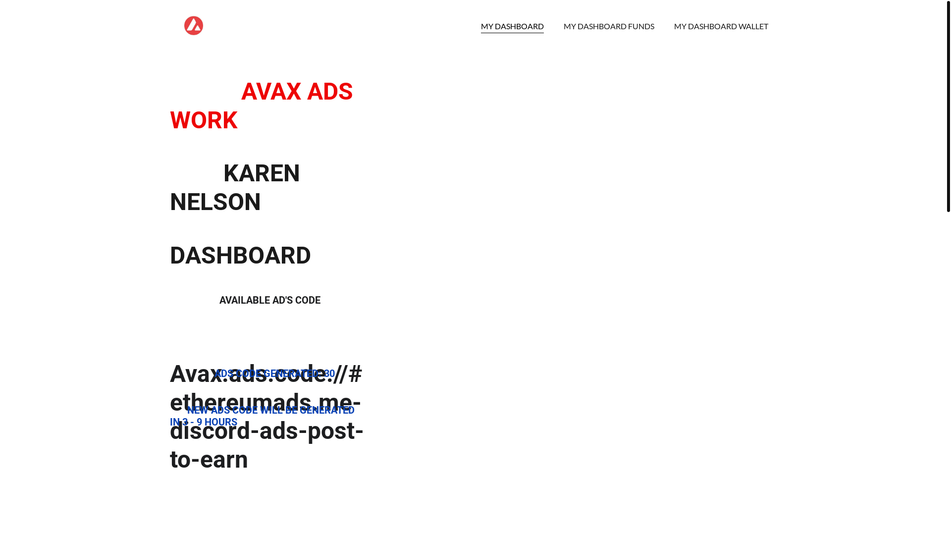 website screenshot of https://karennelsonavaxadsdashboard.site/