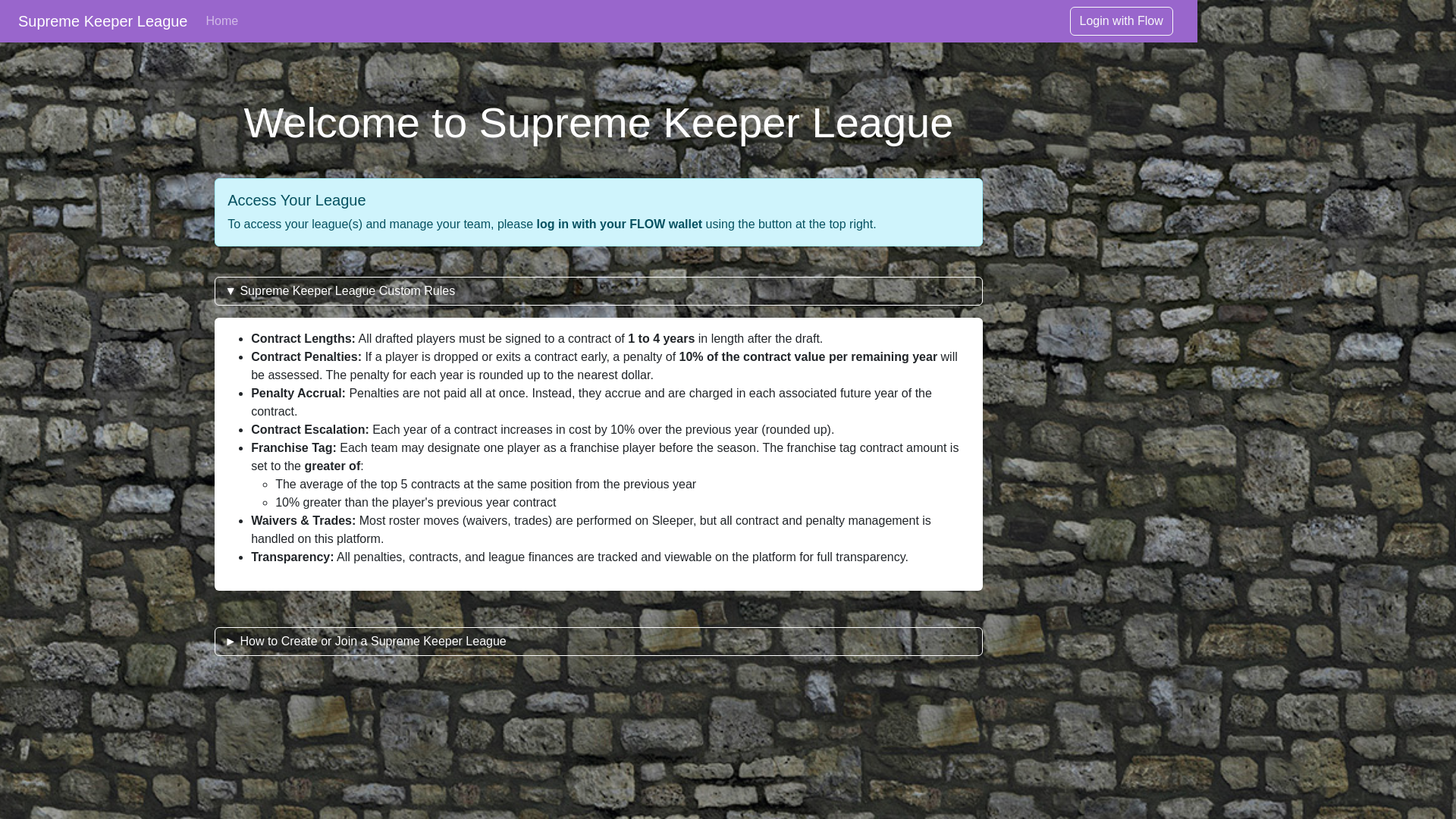 website screenshot of https://supremekeeperleague.com/