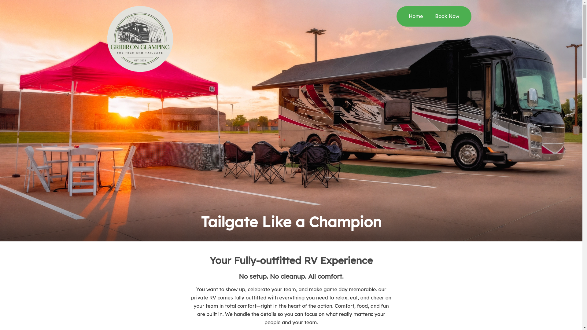 website screenshot of https://gridironglamping.com/