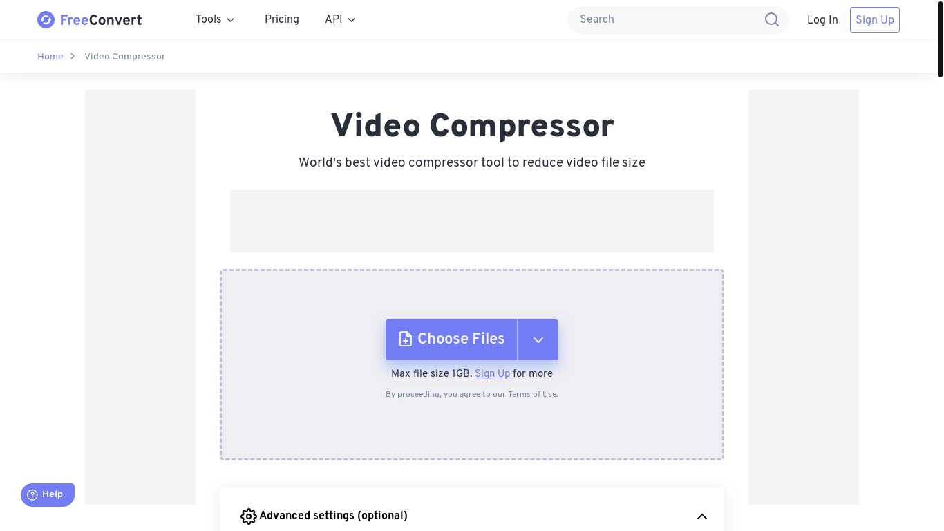 website screenshot of https://www.freeconvert.com/video-compressor
