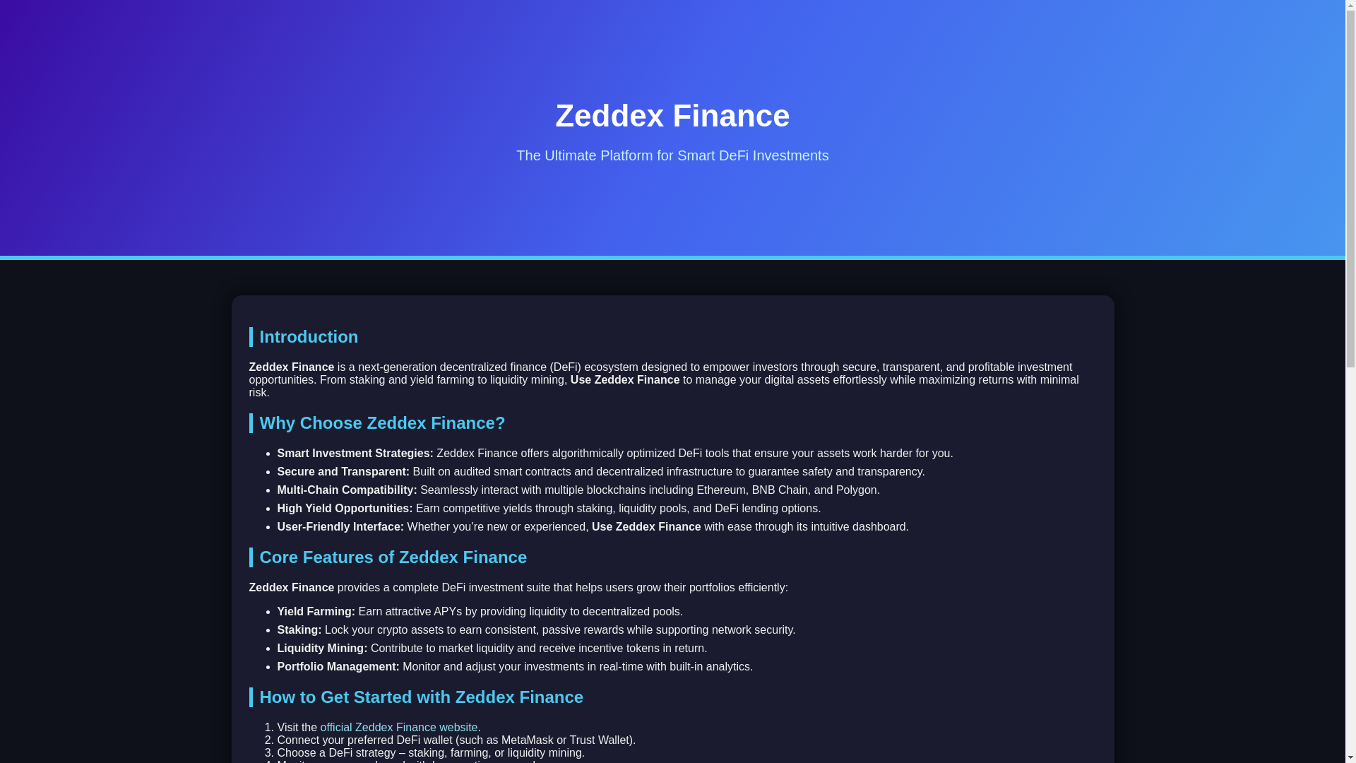 website screenshot of https://zedex-finance-eng.pages.dev/