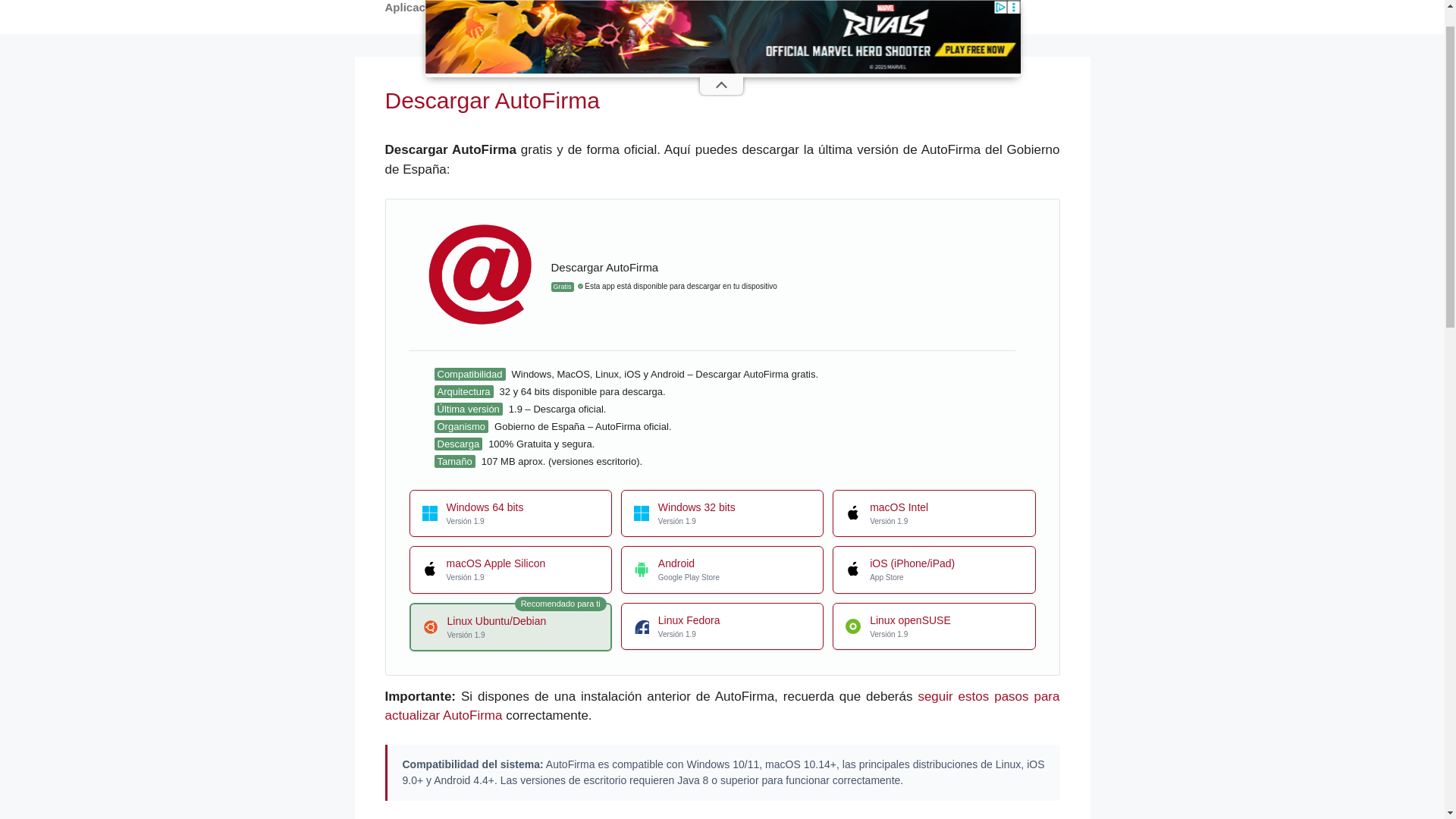 website screenshot of https://autofirma.net/descargar/