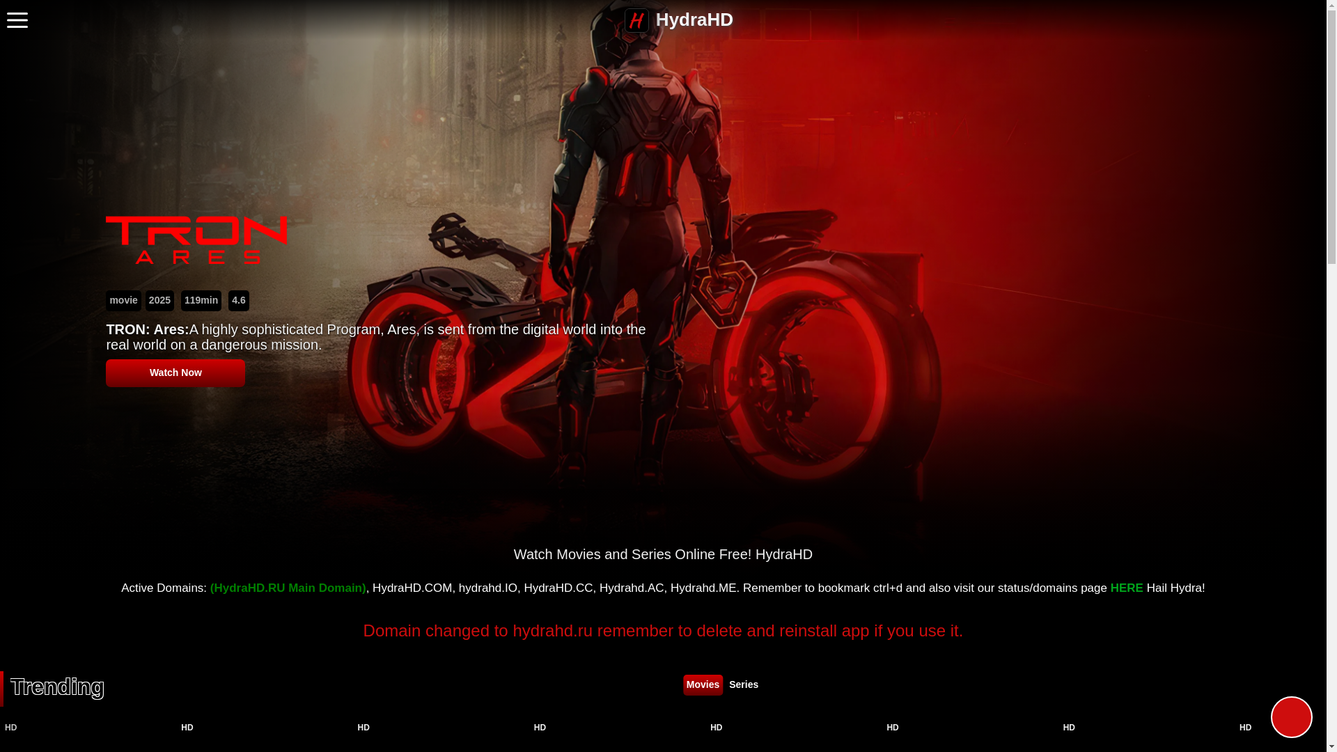 website screenshot of https://hydrahd.ru/