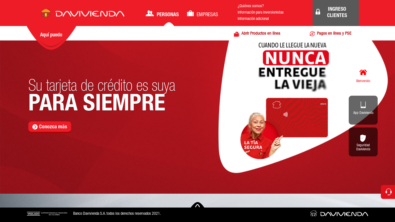 website screenshot of https://www.davivienda.com/