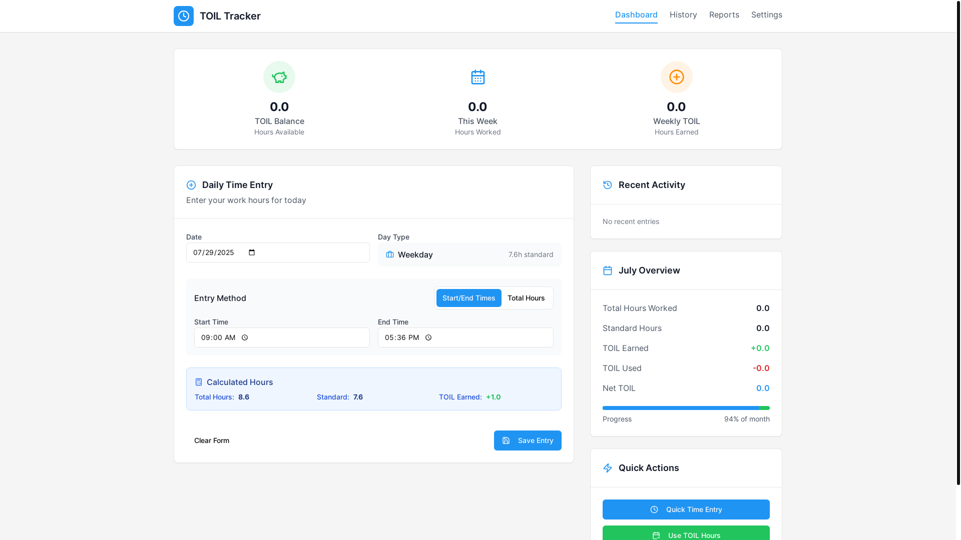 website screenshot of https://toil-tracker.com/
