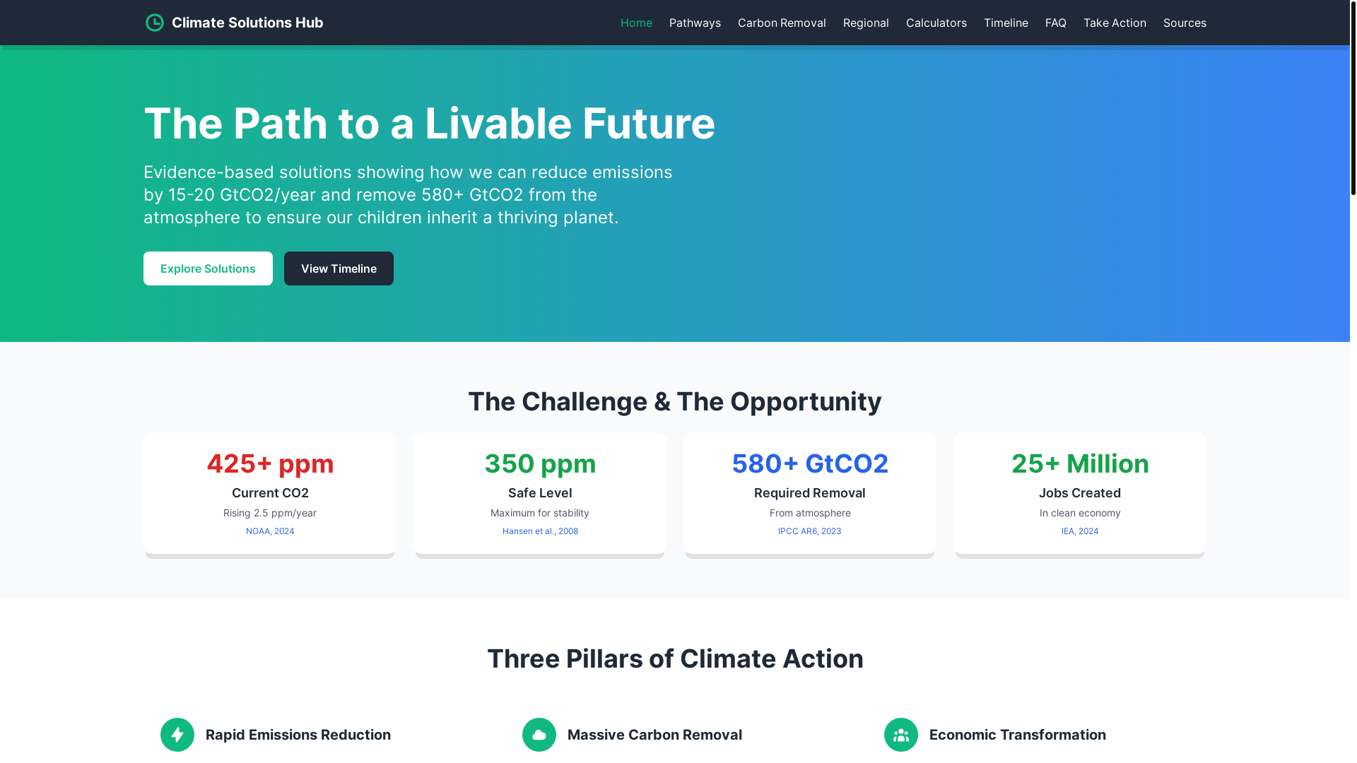 website screenshot of https://climate-solutions-hub.pages.dev/