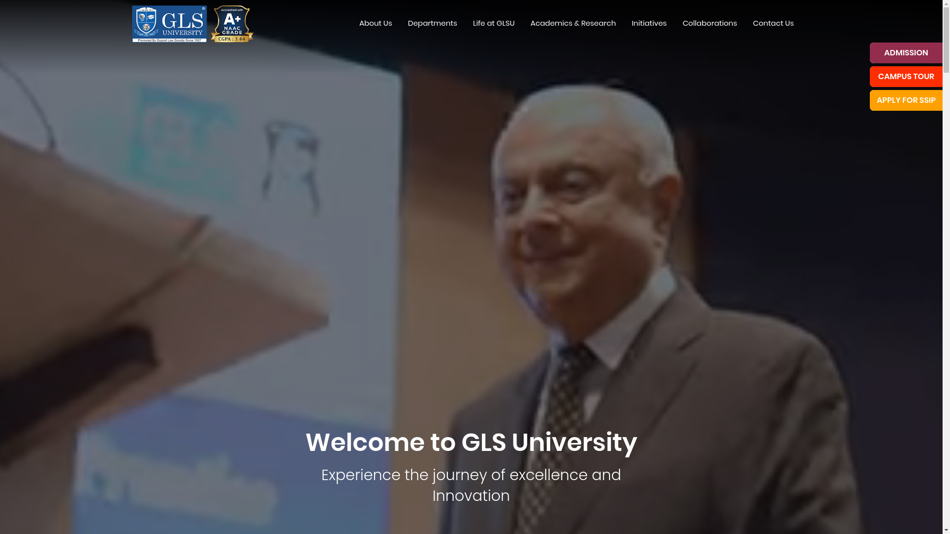 website screenshot of https://www.glsuniversity.ac.in/