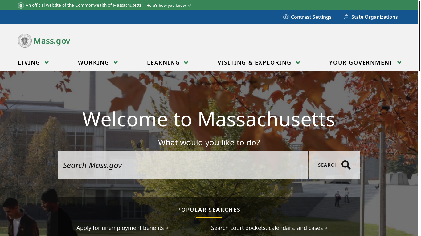 website screenshot of https://mass.gov/