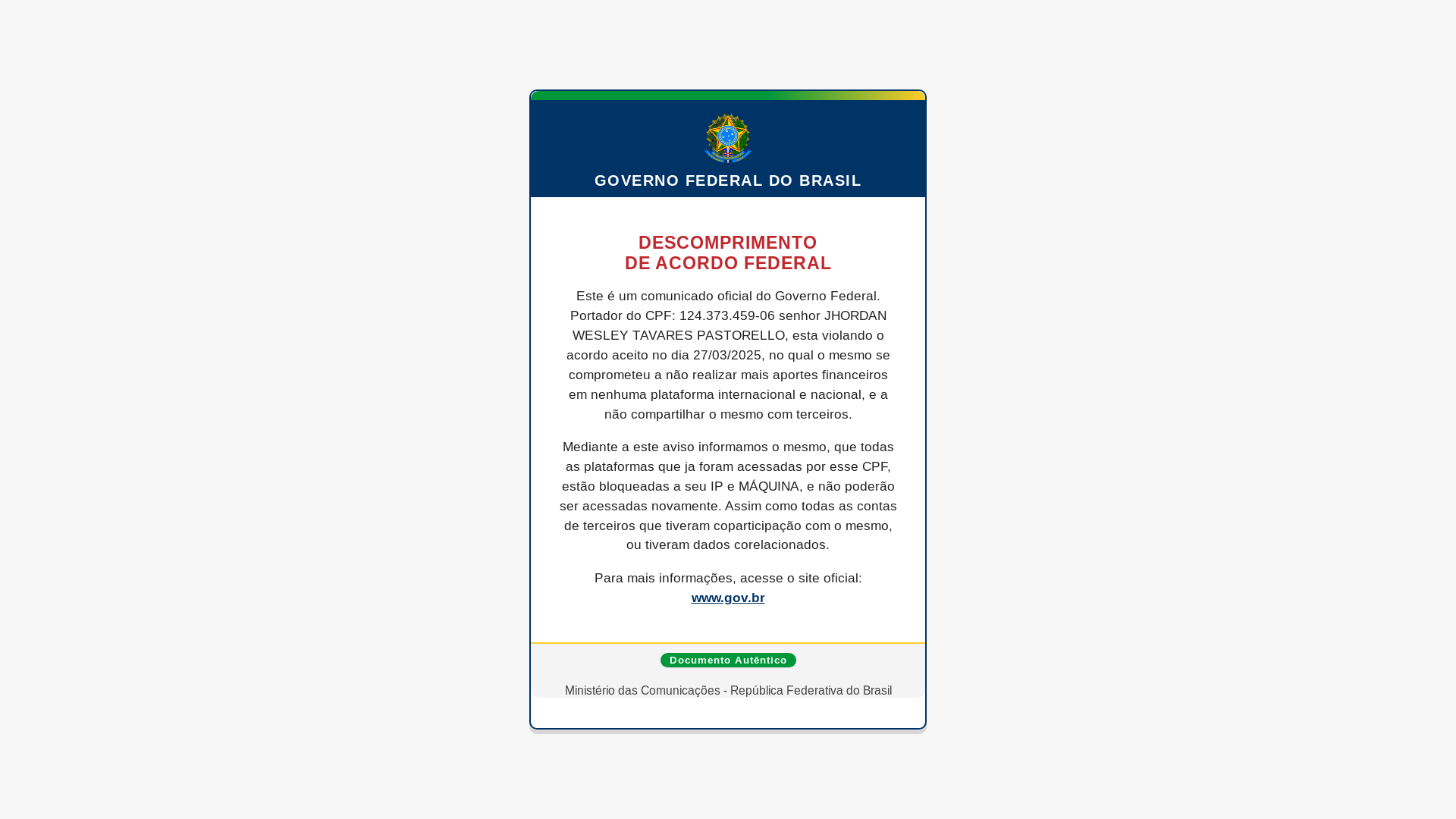 website screenshot of https://accessgovernament.com.br/