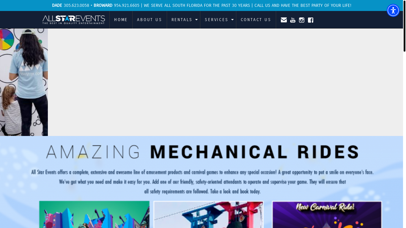 website screenshot of https://www.allstareventsmiami.com/
