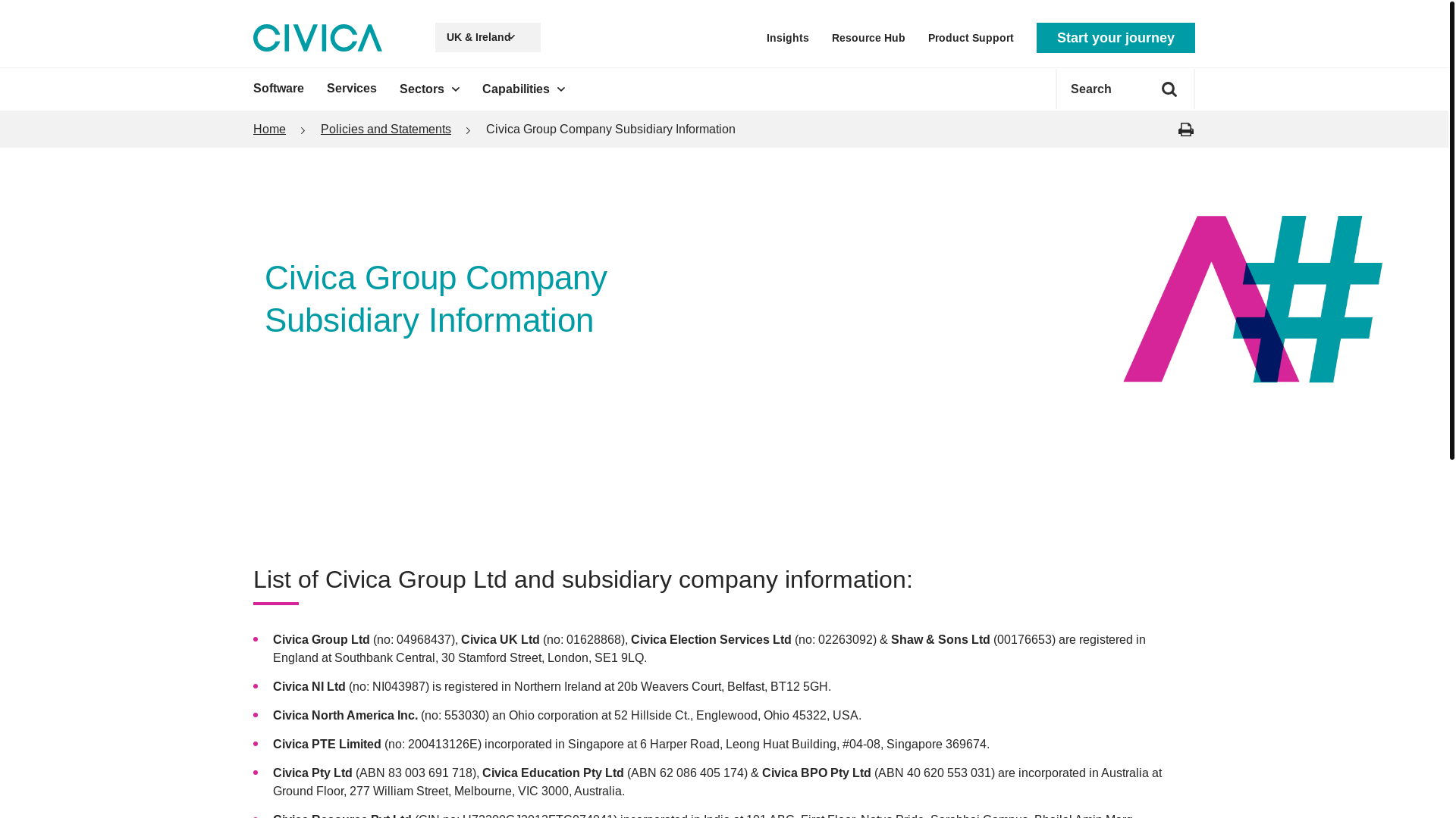 website screenshot of https://www.civica.com/en-gb/policies-and-statements/civica-group-company-subsidiary-information/