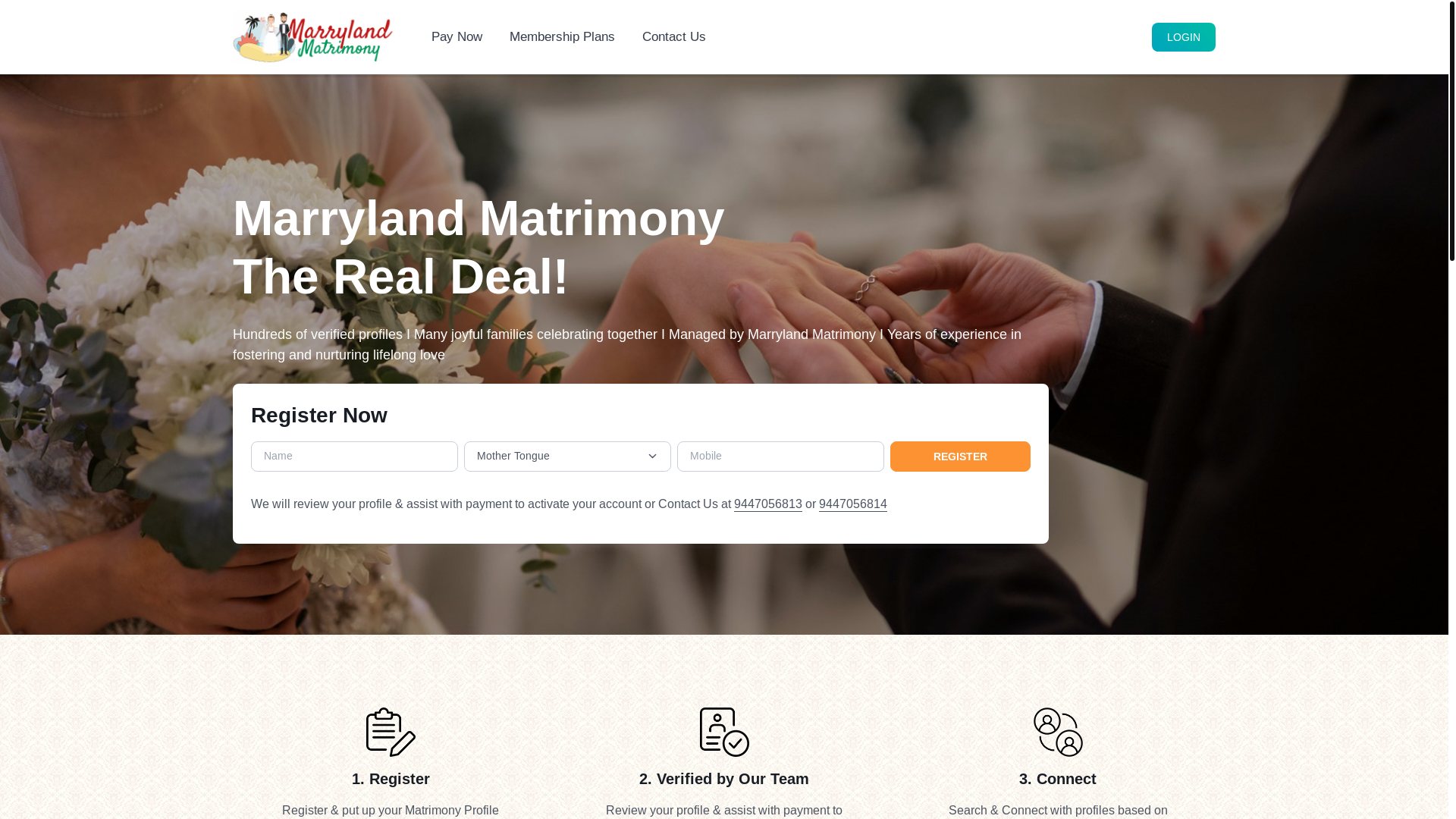 website screenshot of https://marrylandmatrimony.com/