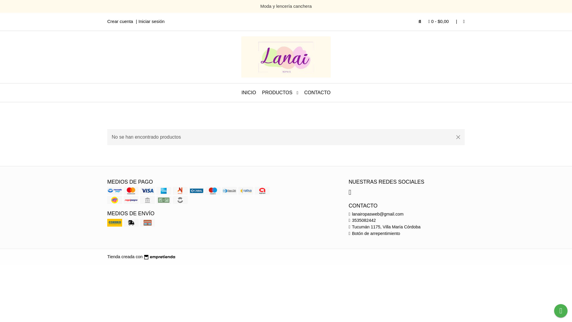website screenshot of https://lanaiindumentaria.com.ar/