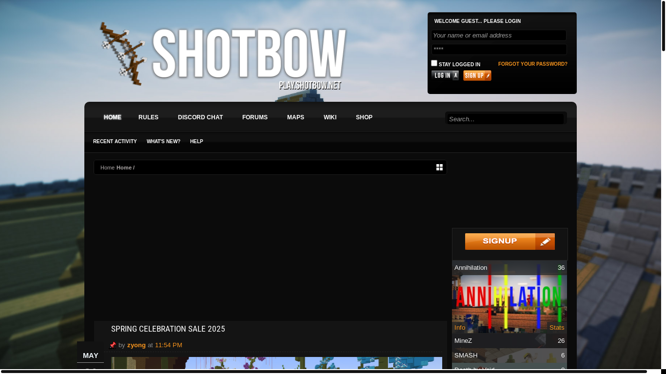 website screenshot of https://shotbow.net/