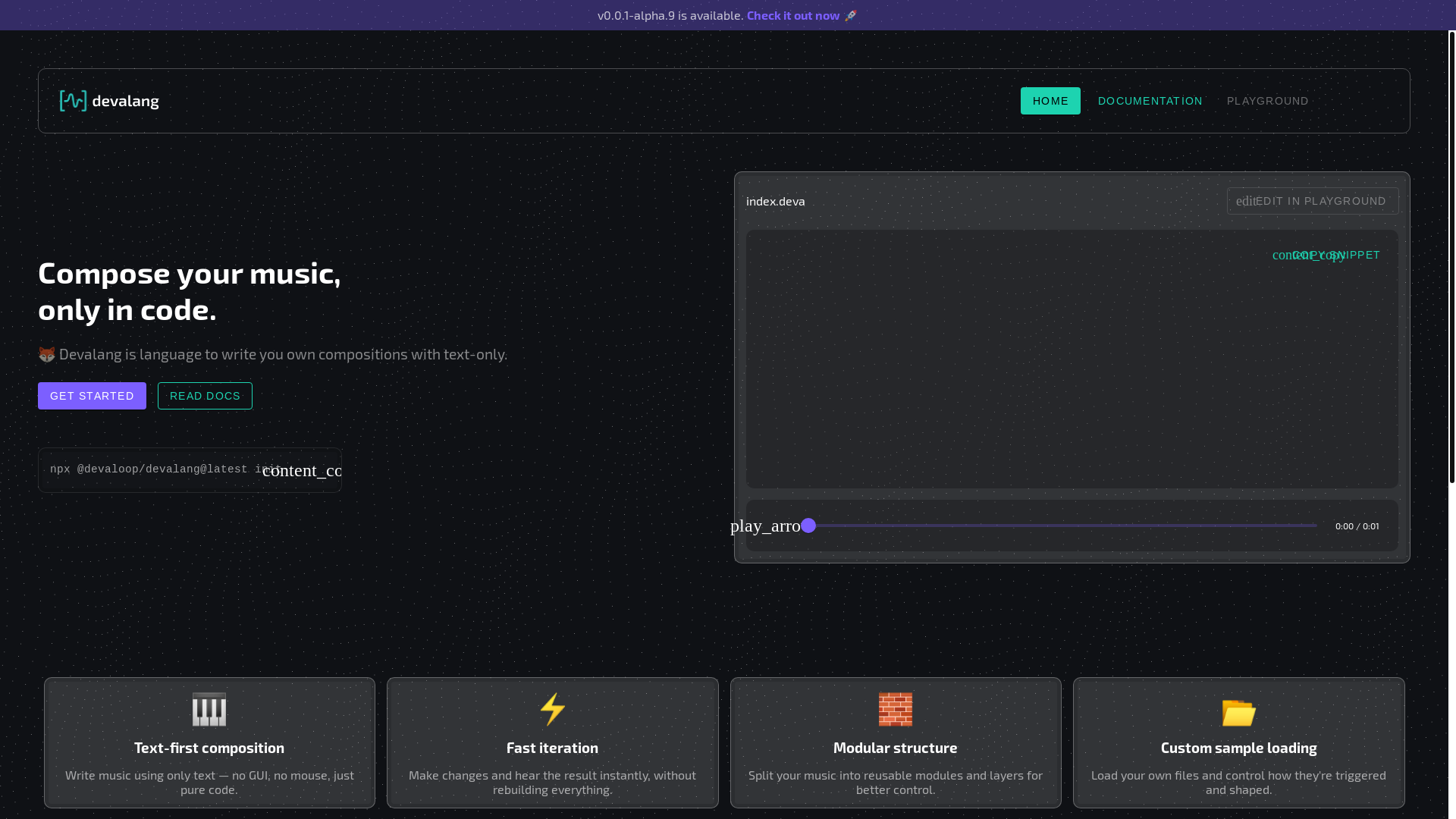 website screenshot of https://devalang-website.pages.dev/