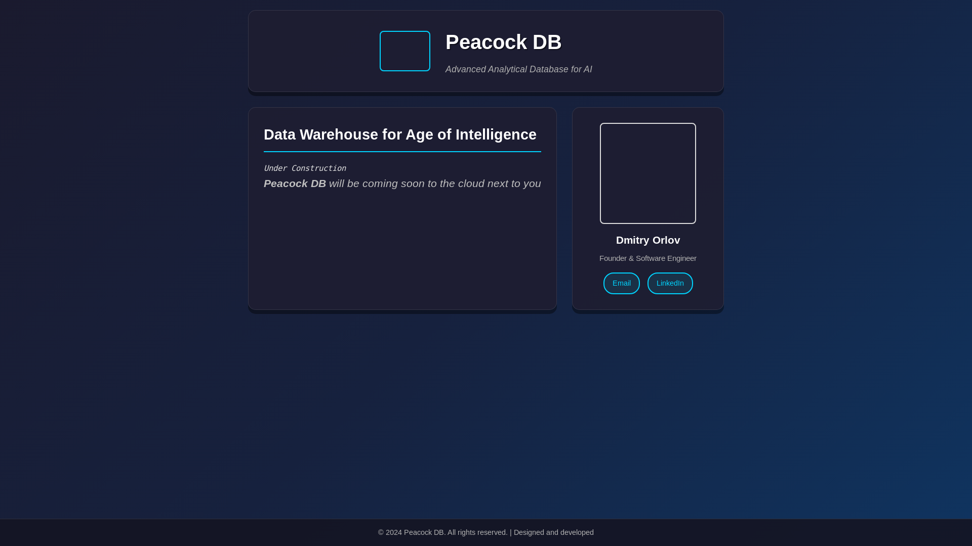 website screenshot of https://peacockdb-landing.pages.dev/