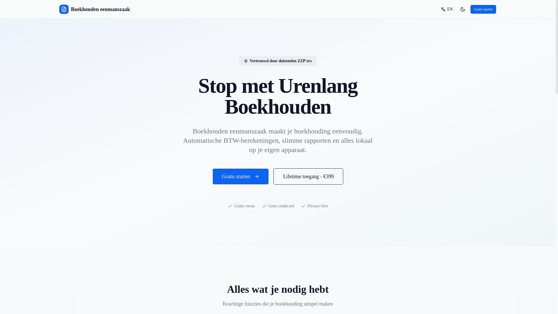 website screenshot of https://boekhoudeneenmanszaak.com/