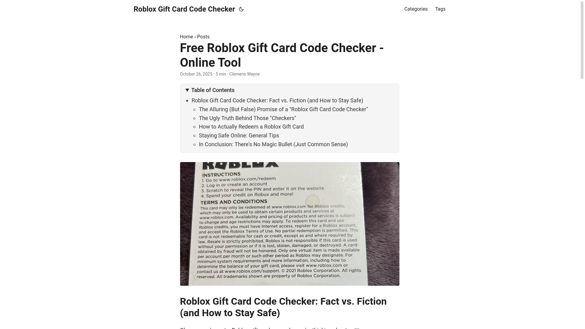 website screenshot of https://roblox-gift-card-code-checker.pages.dev/