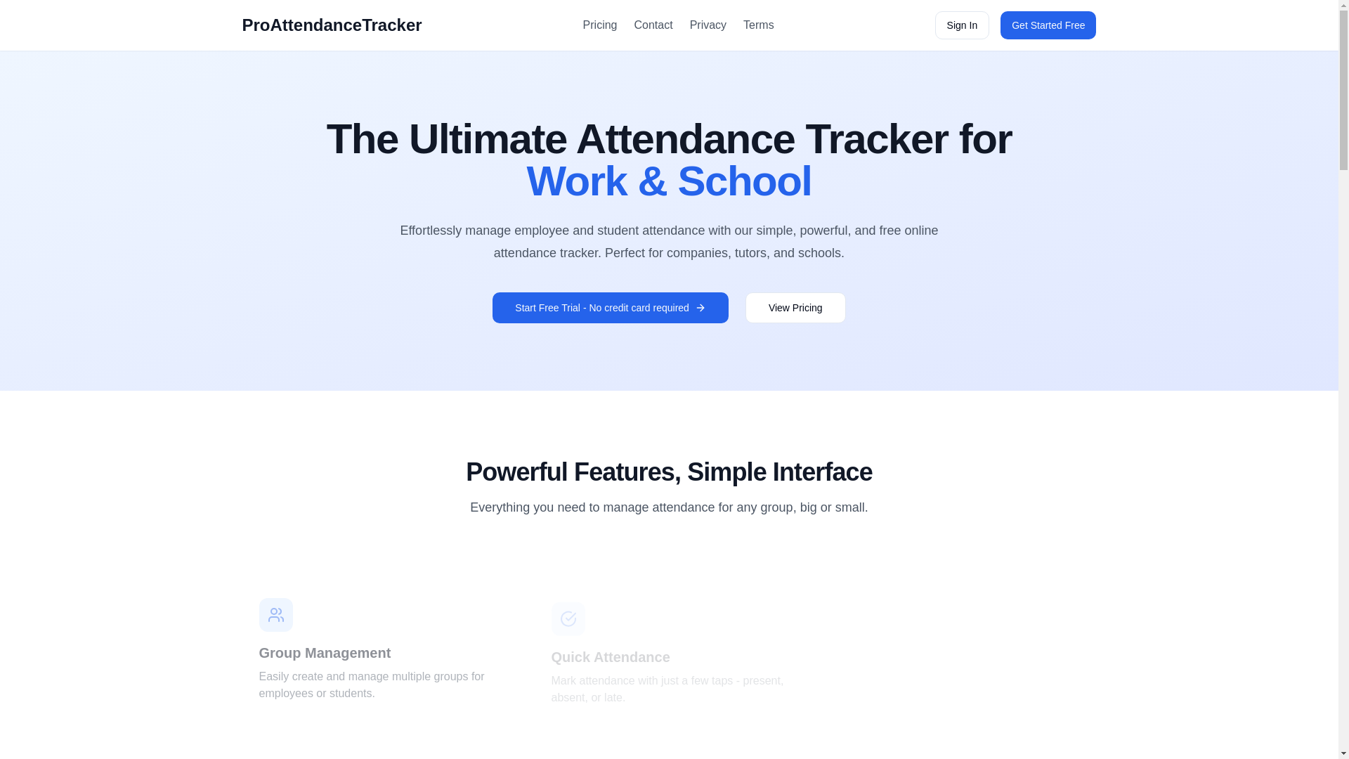 website screenshot of https://proattendancetracker.com/