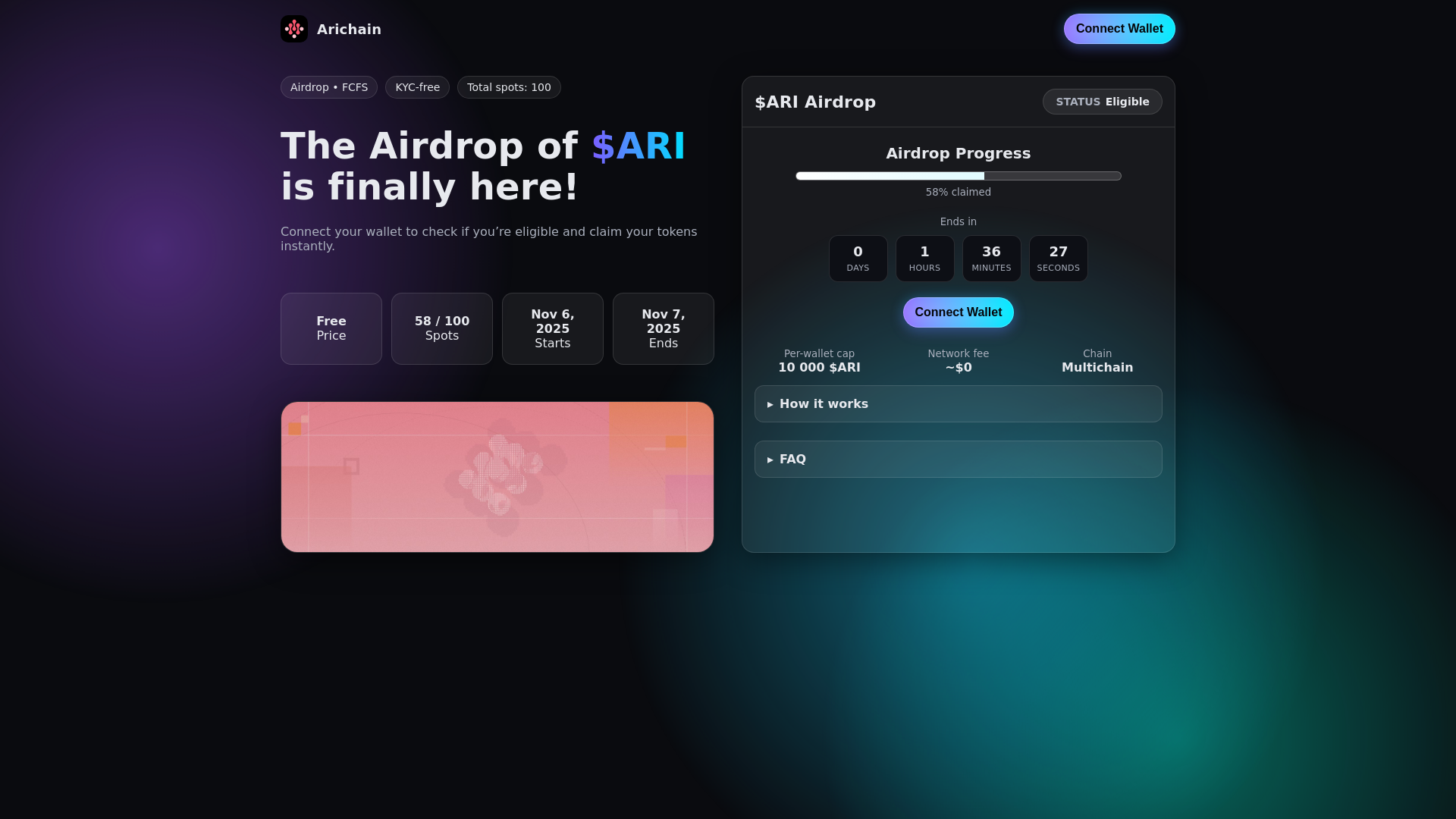 website screenshot of https://arichain.info/